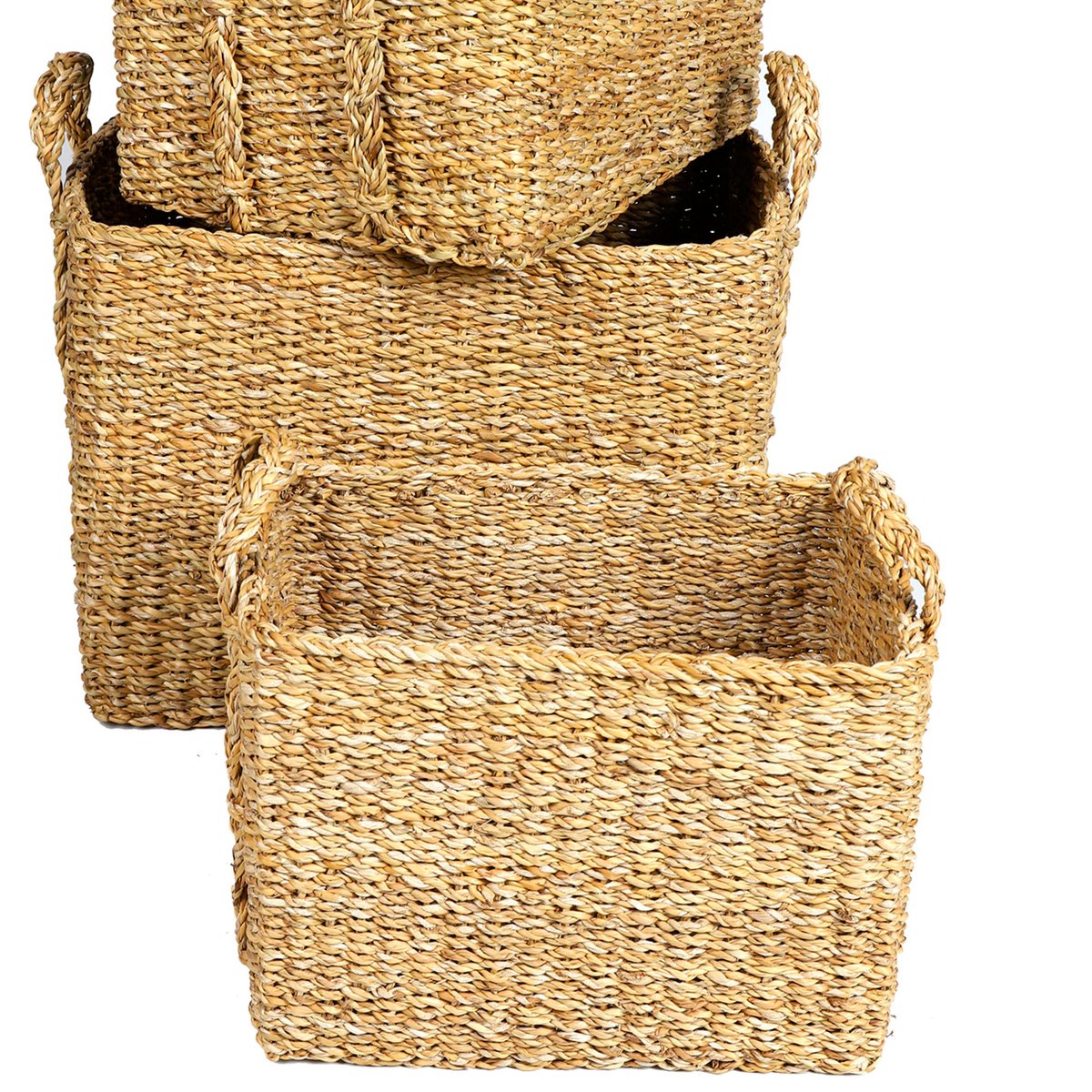 Set de 3 paniers rectangulaires tressés en jacinthe d'eau 45x35x35cm bois, WADIGA