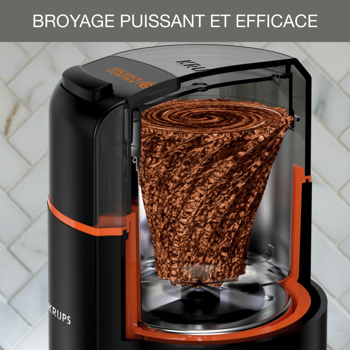 Moulin à café GX332810 silent vortex grinder noir, KRUPS
