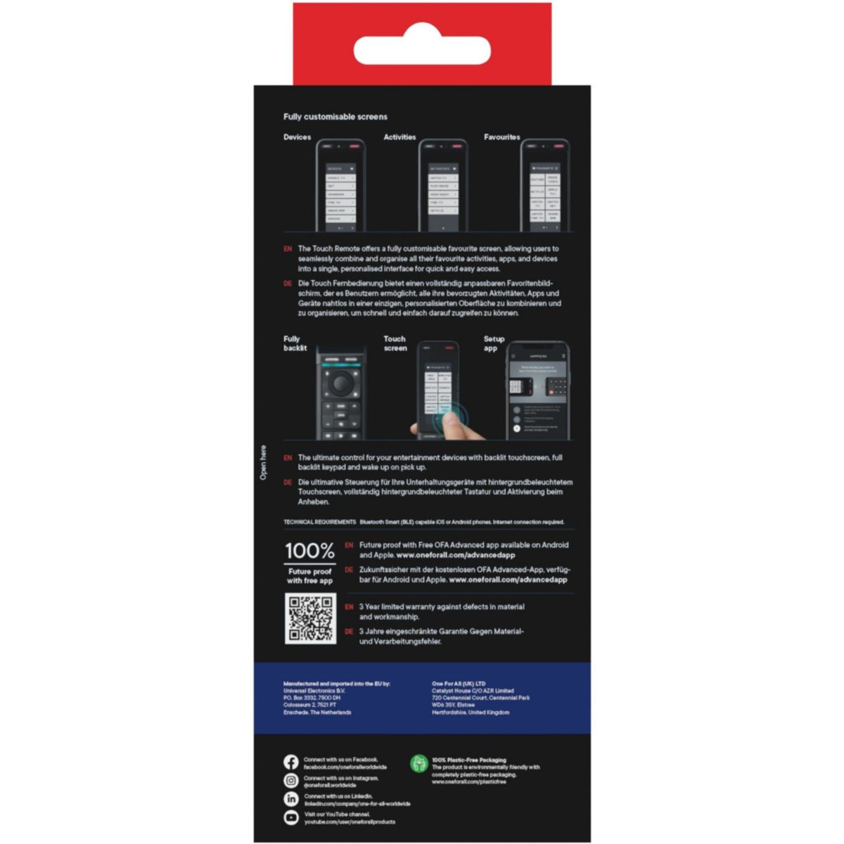 Télécommande 12 en 1 Smart Pro Touch écran tactile couleur unique, ONE FOR ALL