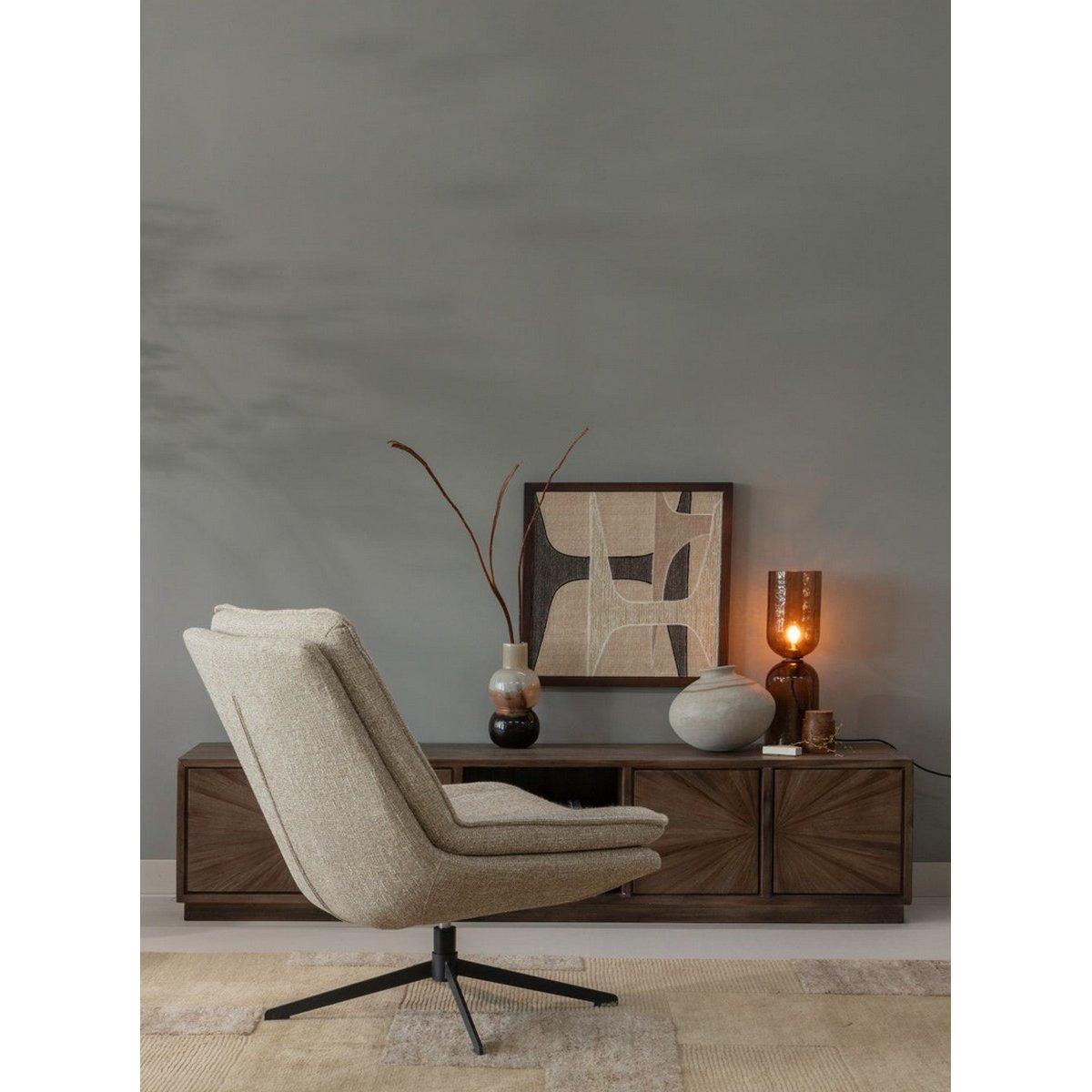 Fauteuil pivotant en tissu mélangé MILARO naturel, WOOOD