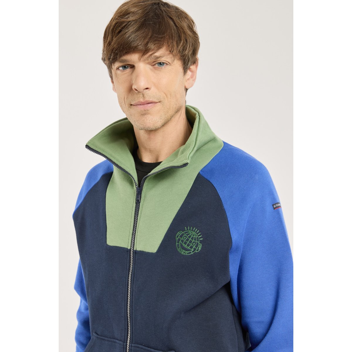 Sweat zippé en coton BDM marine deep/etoile/amazone, ARMOR-LUX