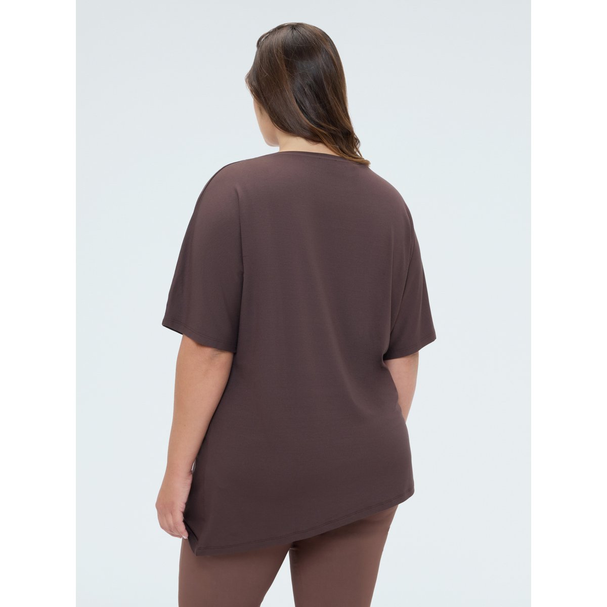 T-shirt avec strass sur l'encolure marron, FIORELLA RUBINO