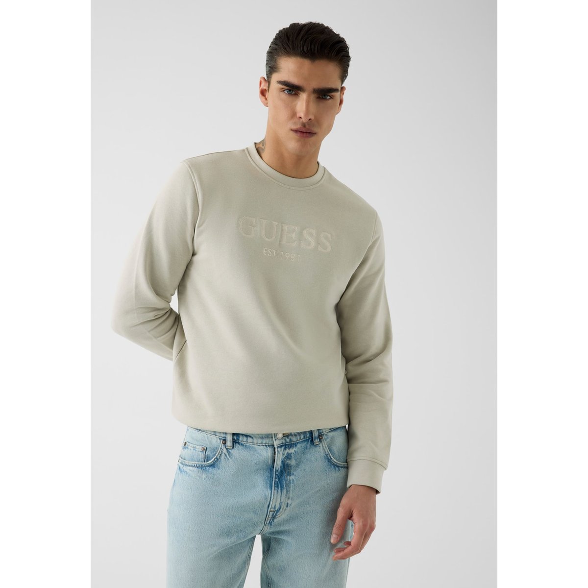 Sweatshirt Avec Logo Brodé gris clair, GUESS
