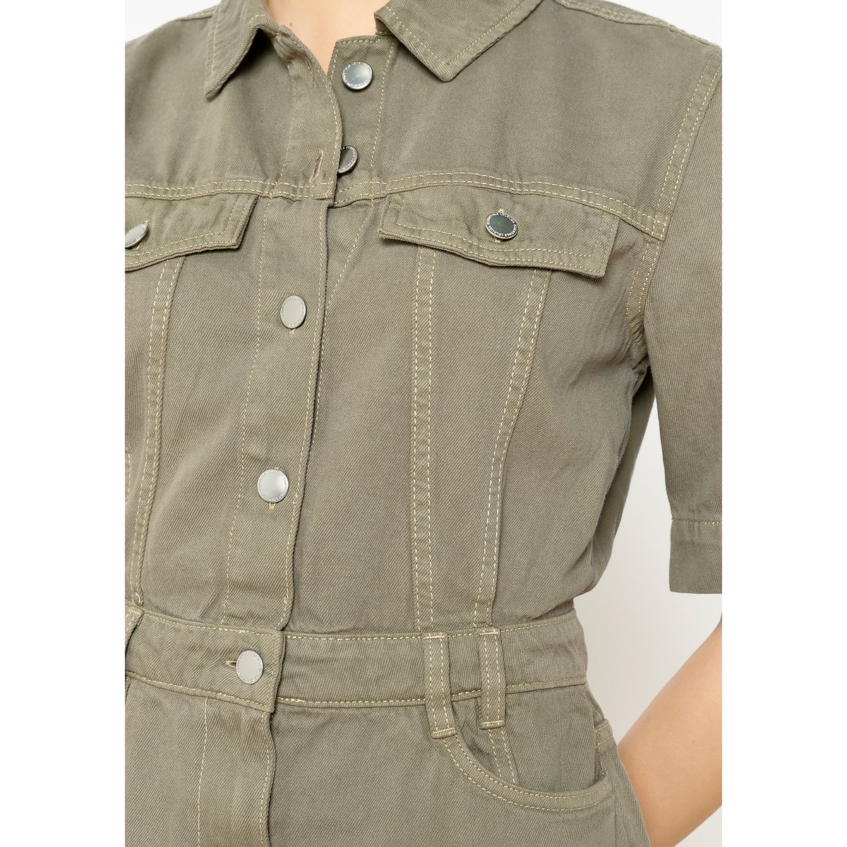 Robe mi-longue en coton khaki, LOLALIZA