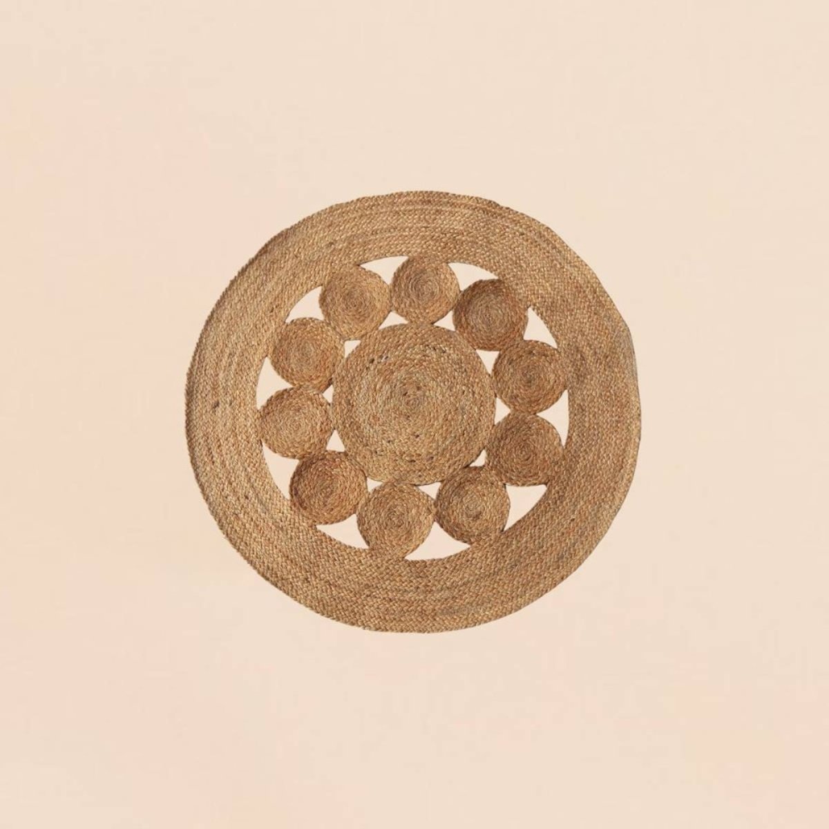 Tapis en jute rond forme fleur 80cm beige, ORNAMI