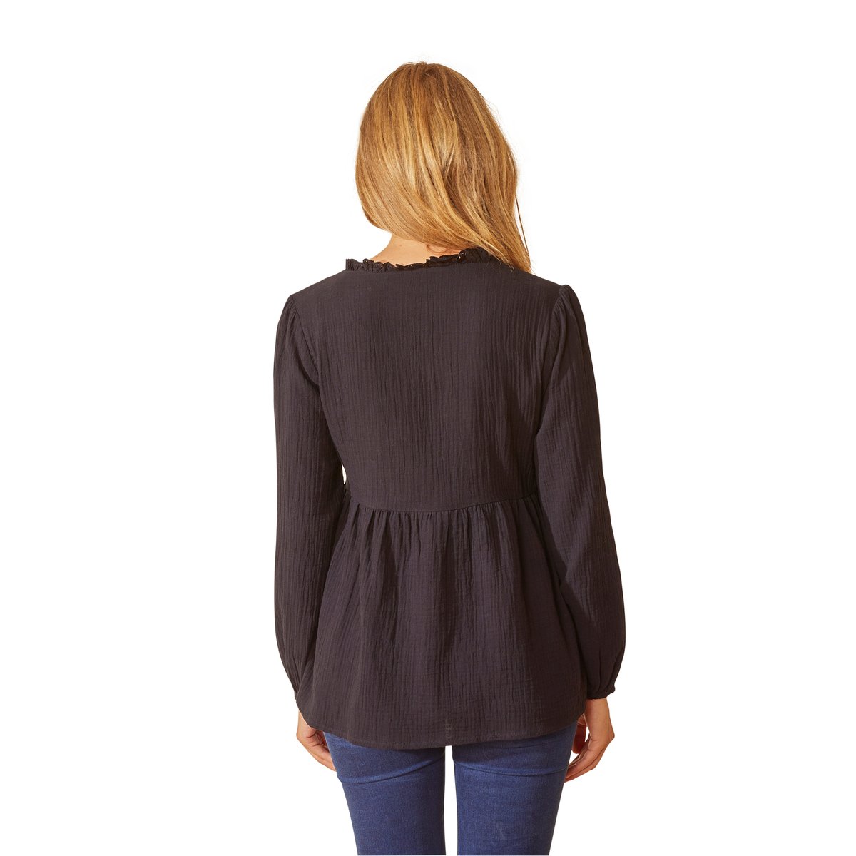 Blouse gaze de coton de grossesse et d'allaitement noir, VERTBAUDET