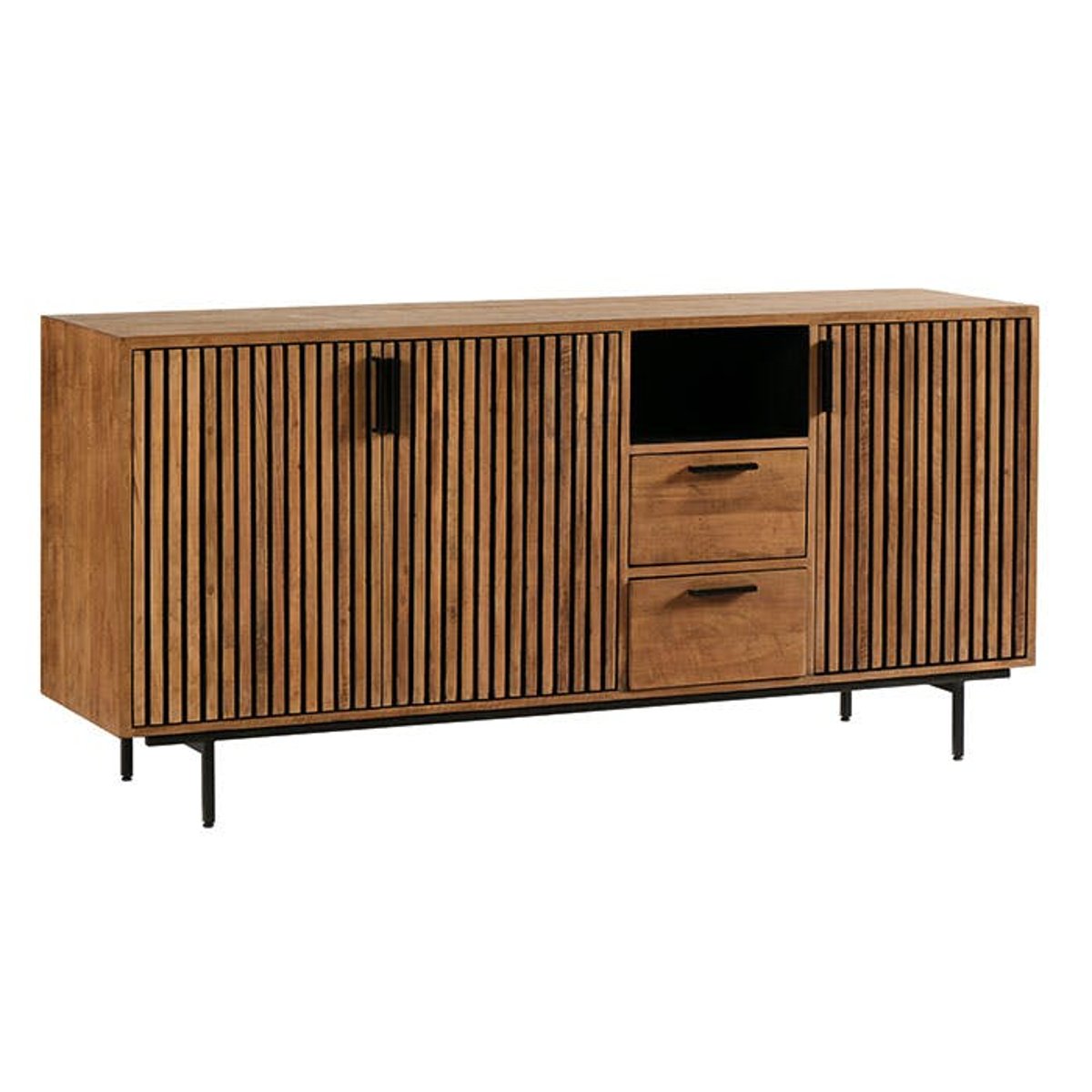 Bahut contemporain teck recyclé 3 portes rainurées FANO bois naturel, PIER IMPORT