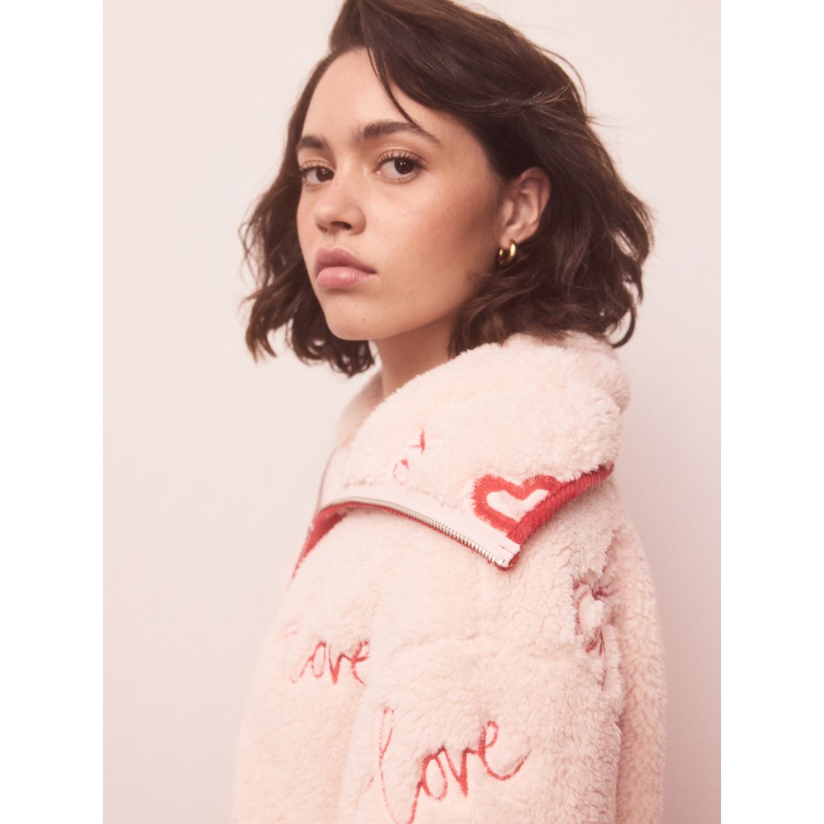 Polaire zippée rose/rouge coeur, NEXT