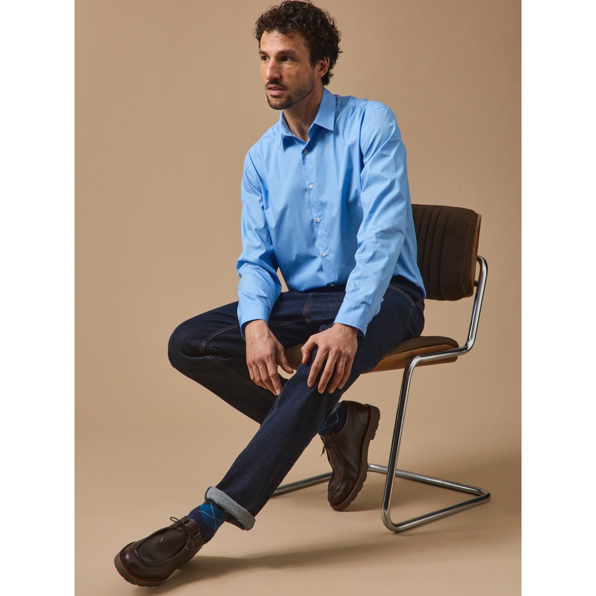 Chemise popeline unie - coupe contemporaine bleu, CYRILLUS