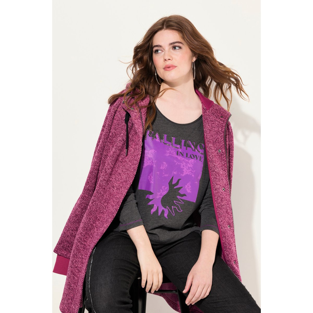 T-shirt col rond et manches longues chiné anthracite, ULLA POPKEN