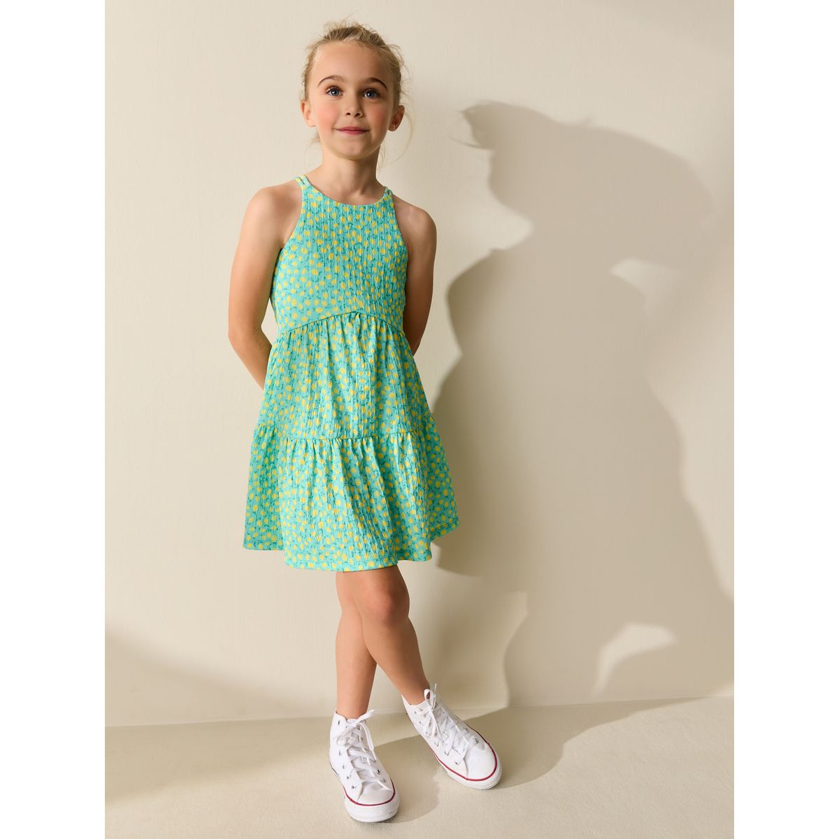 Robe d'été froissée à lanières imprimé citron turquoise, NEXT