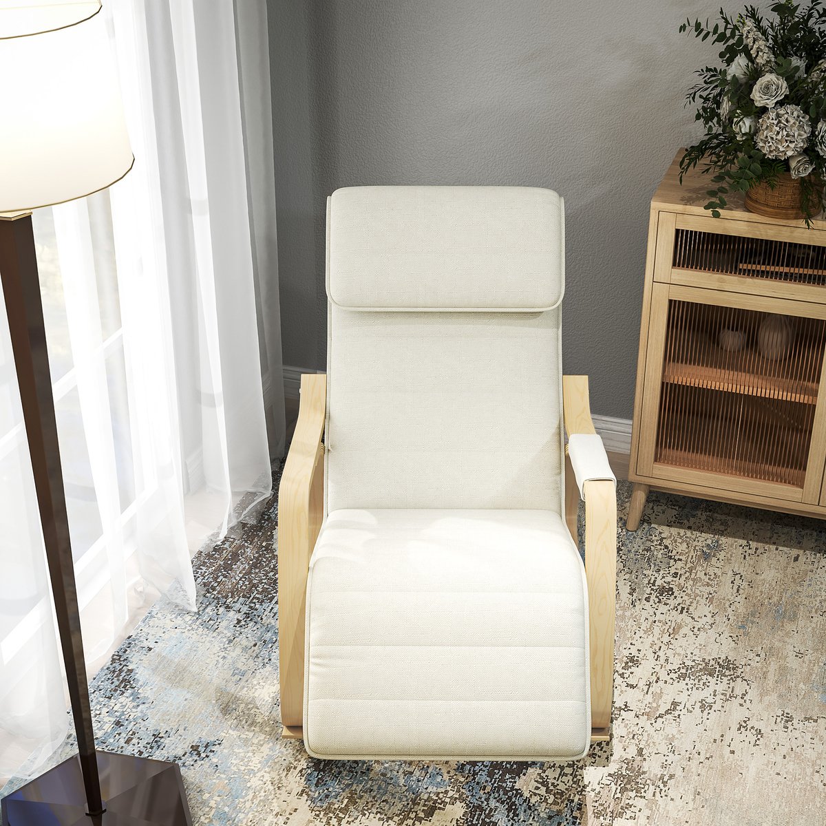 Fauteuil à bascule Lin Crème crème, HOMCOM