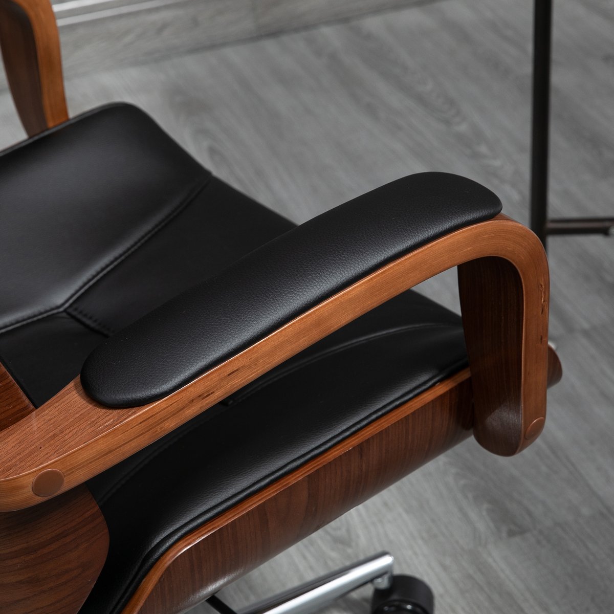Chaise de bureau Polyuréthane Noir noir et noyer, HOMCOM
