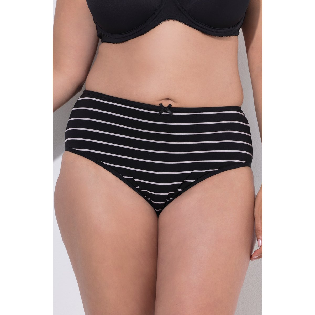 Culottes midi, lot de 5, rayures/couleur unie noir, ULLA POPKEN