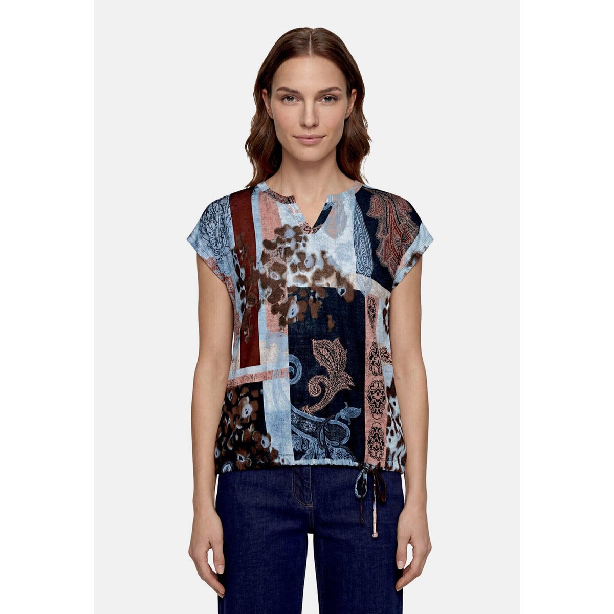 T-shirt façon blouse à cordon coulissant sous tunnel bleu/rouge, BETTY BARCLAY