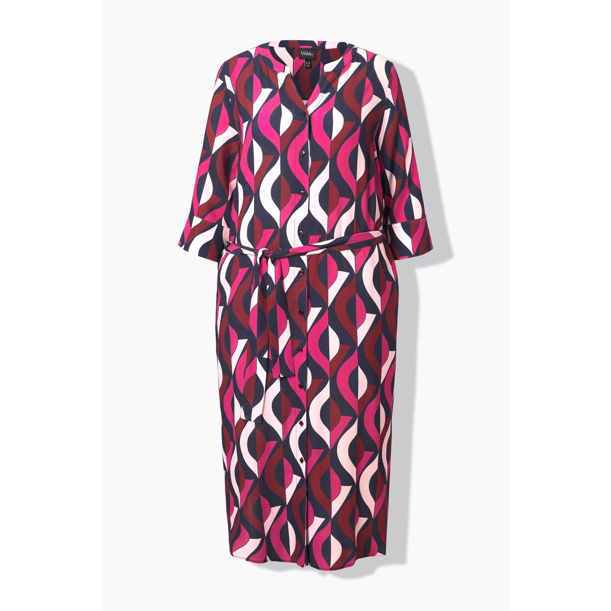 Robe maxi, col tunisien et manches 3/4 rose vif, ULLA POPKEN