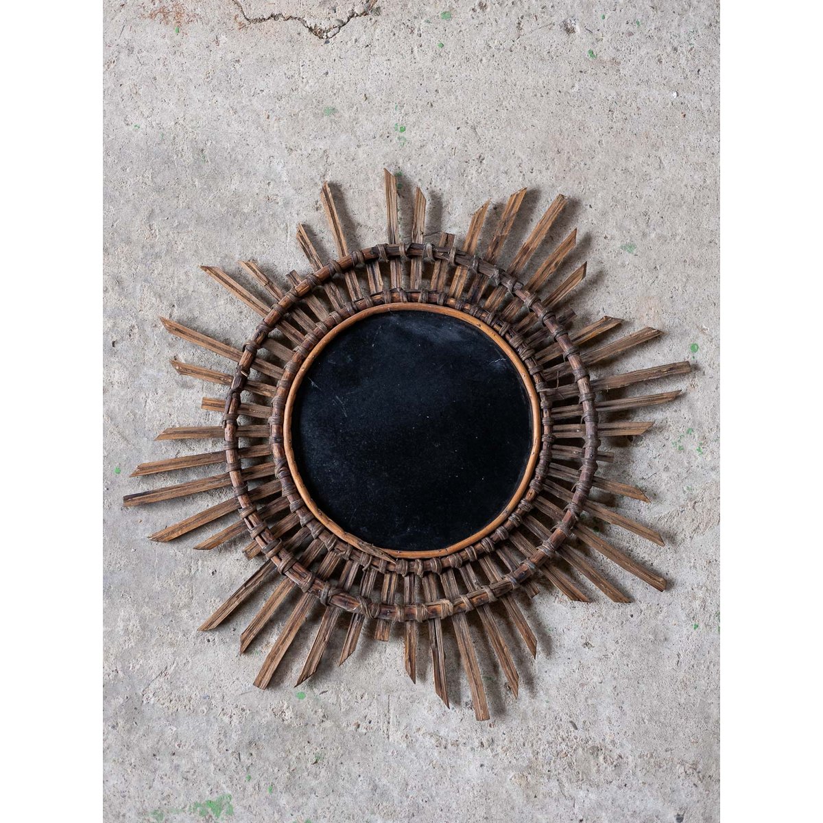 Miroir soleil en rotin Georges N°1480 - Bon état bois clair, DEBONGOUT