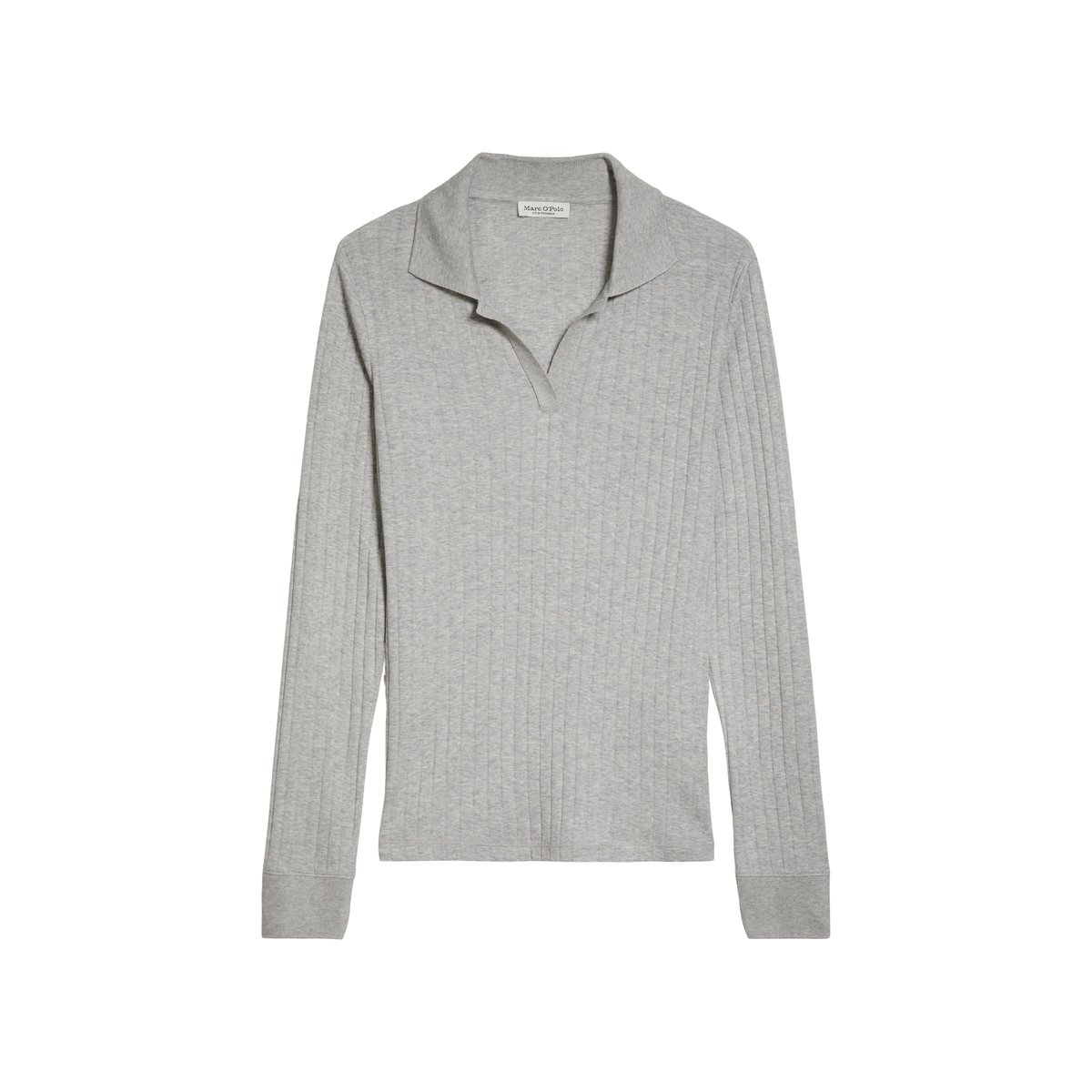 Polo à manches longues, coupe ajustée en jersey côtelé tout doux gris, MARC O'POLO