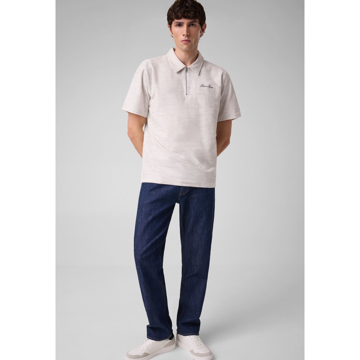 Polo Rayé Coupe Classique blanc, GUESS JEANS