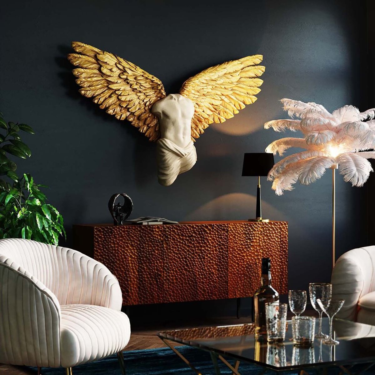 Déco murale buste homme ailes couleur unique, KARE DESIGN