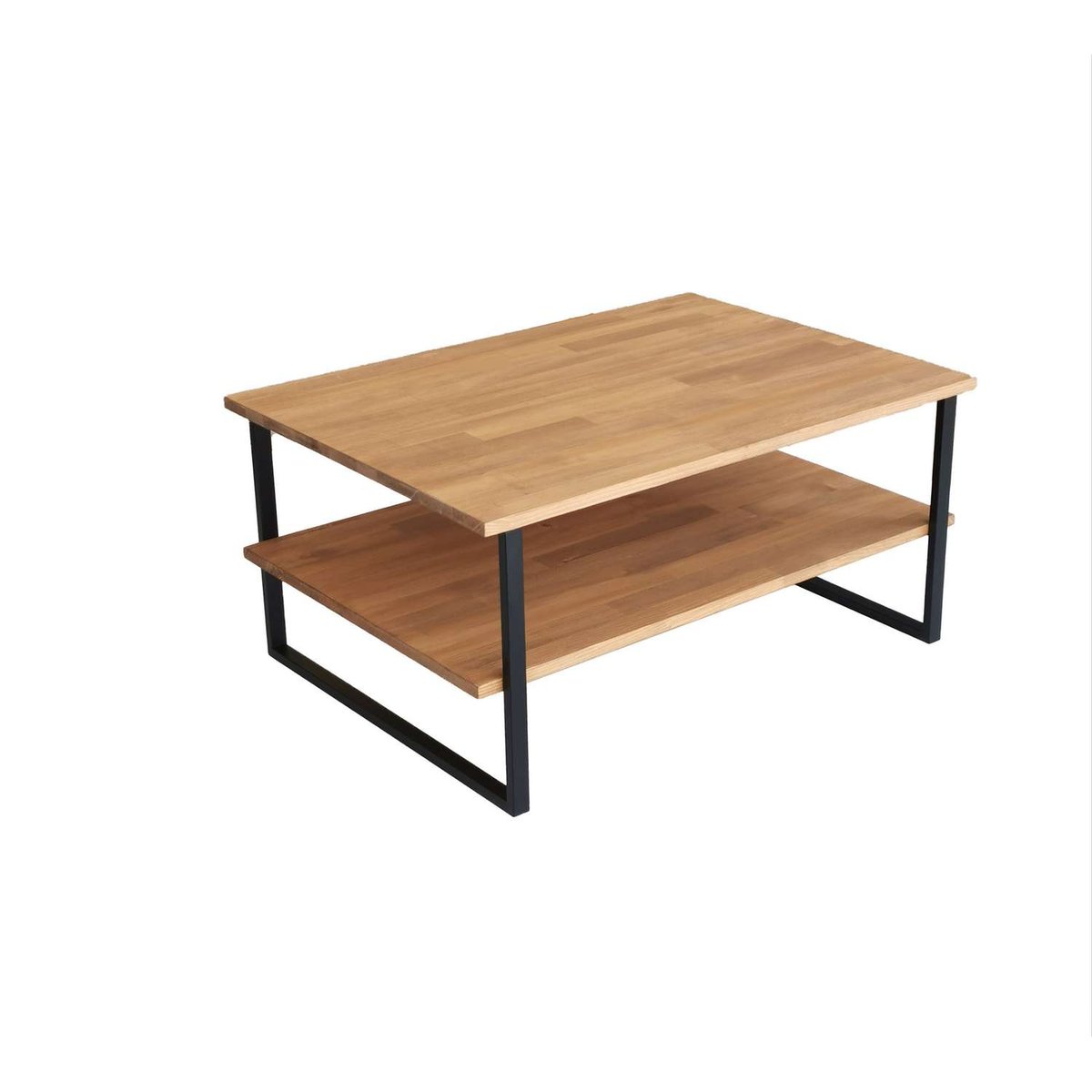 Table basse 1 étagère de rangement en bois massif et métal AURALIS beige, TOILINUX