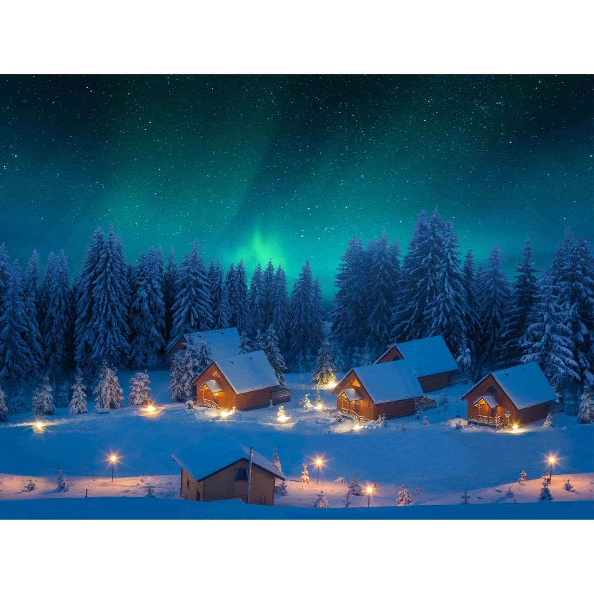 Toile de fond de Noël en tissu avec LED Aurores Boréales multicouleur, JARDIDECO