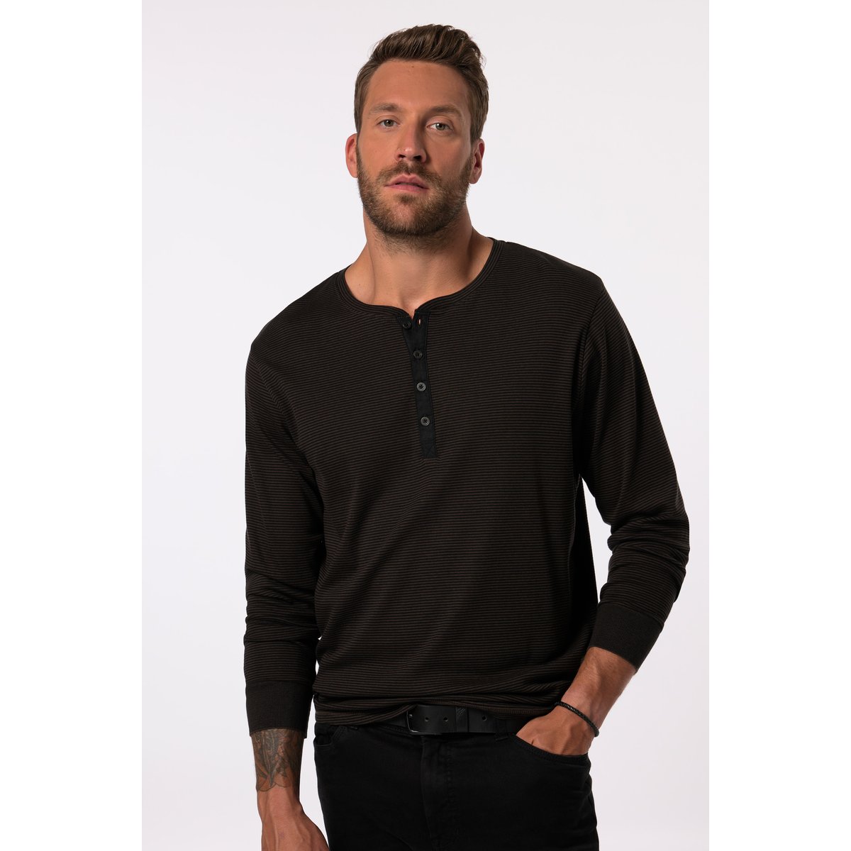 Henley, manches longues, rayures marron foncé, JP1880