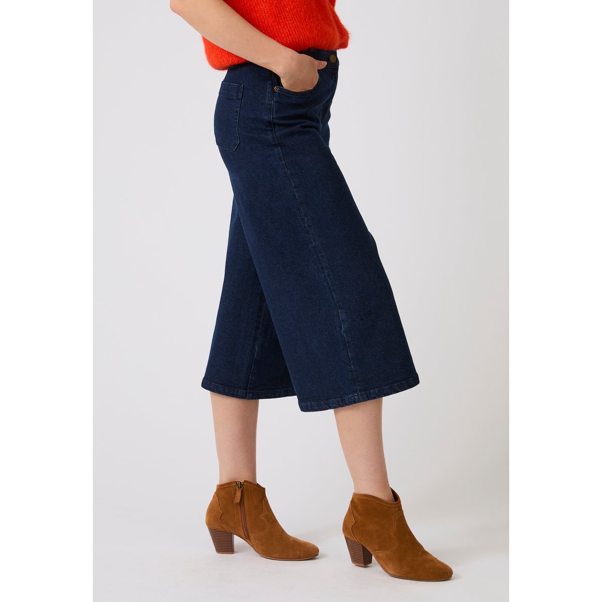 Jupe-culotte denim évasée bleu denim foncé, DAMART