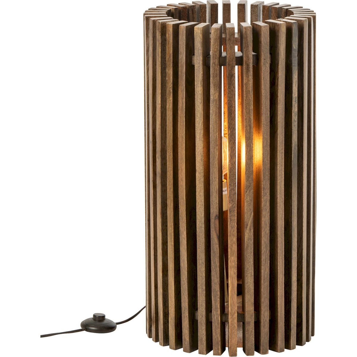 Lampe à poser côtelée en bois de manguier marron foncé, RECOLLECTION