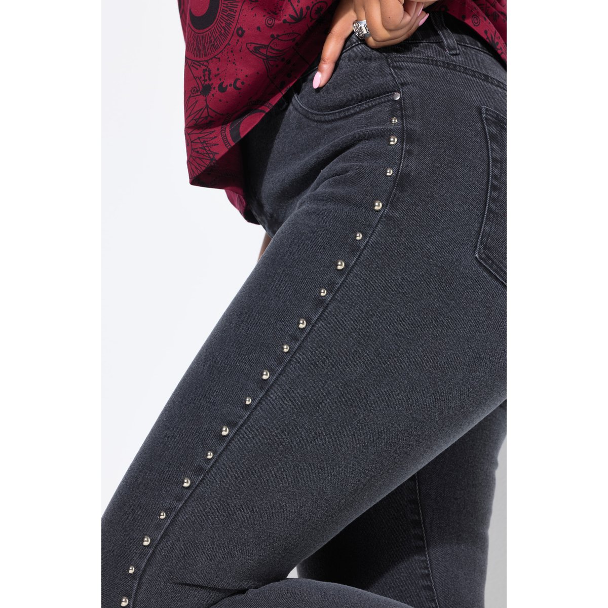 Jean Mom coupe 5 poches à taille élastique noir, STUDIO UNTOLD