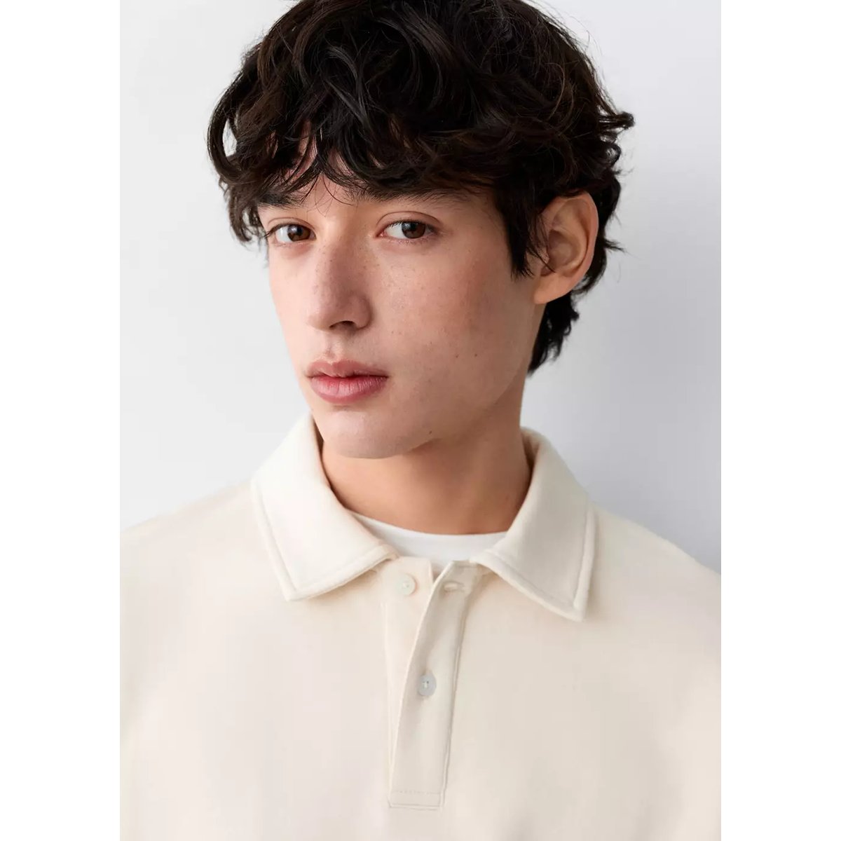 Sweat-shirt col polo beige, MANGO TEEN