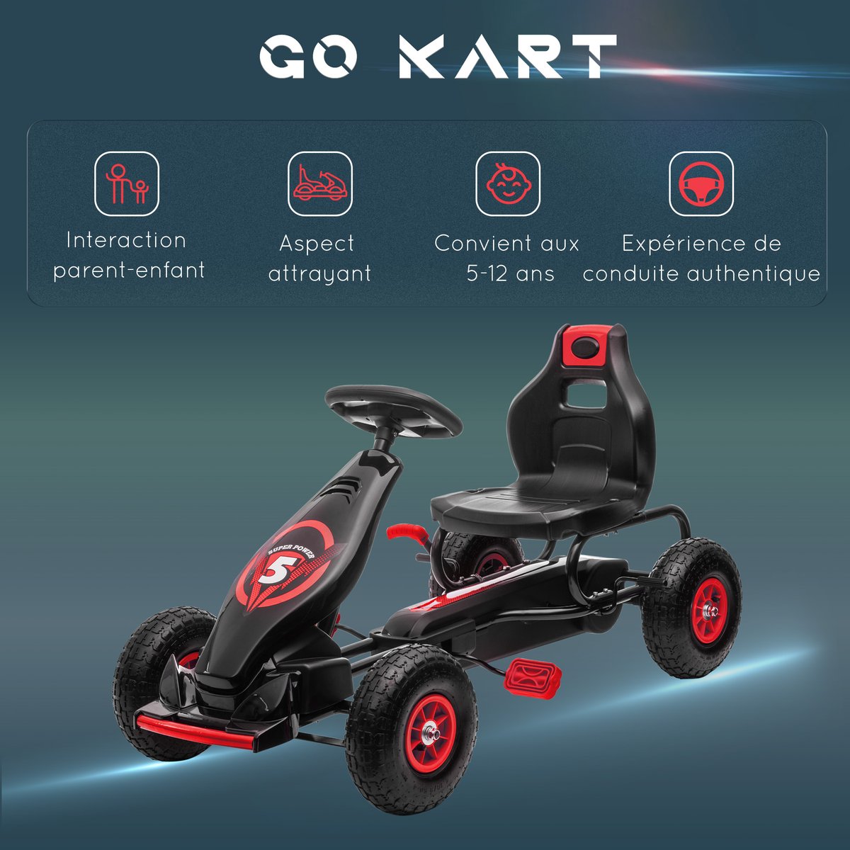 Kart à pédales PP Vert rouge, HOMCOM