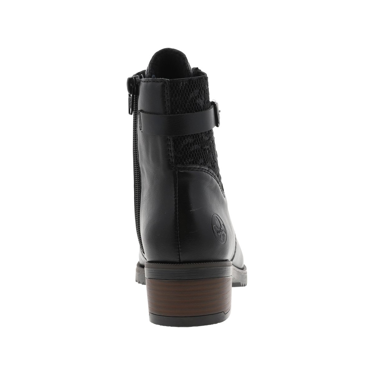 Bottines noires à talon décroché moyen avec des lacets et un zip latéral noires, RIEKER
