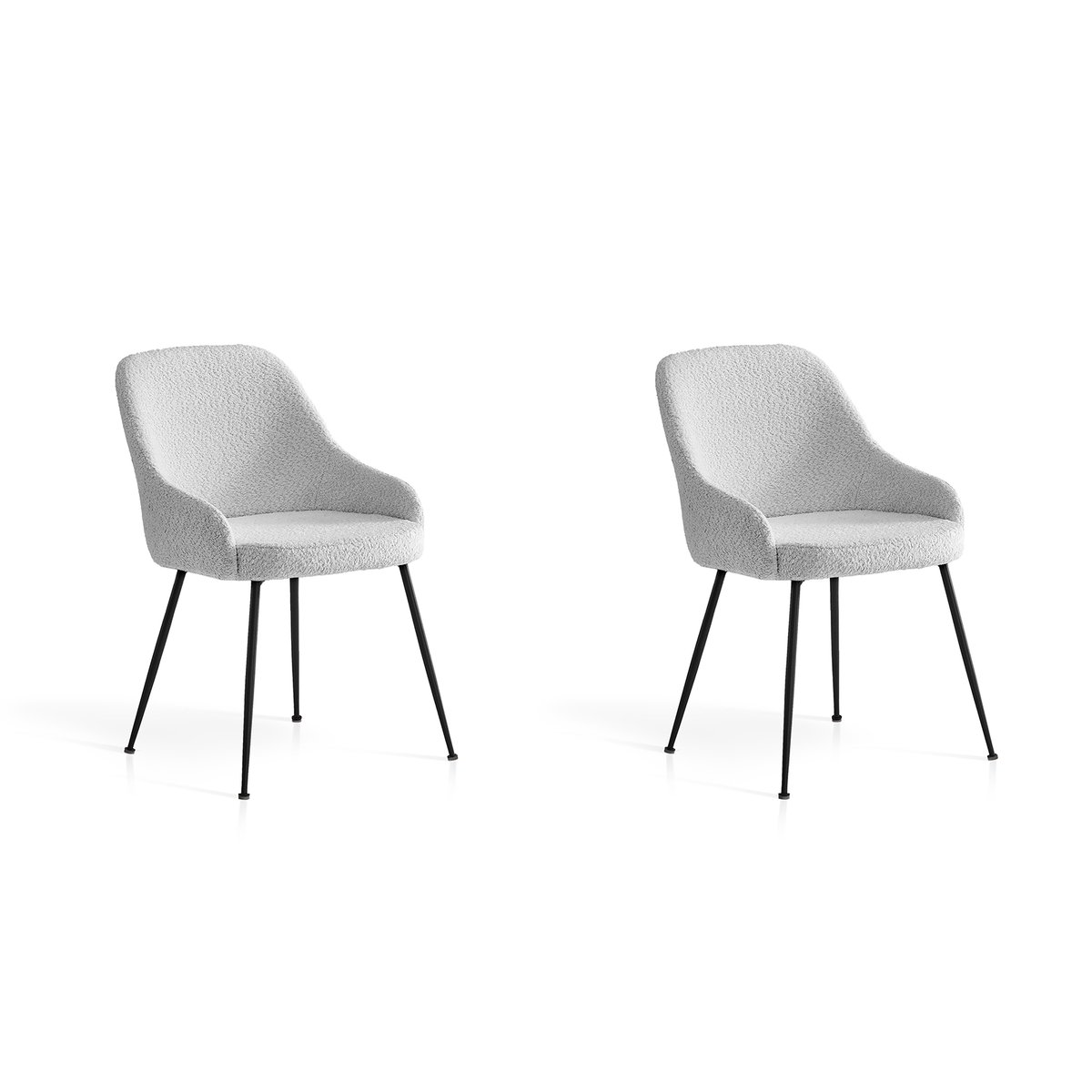 Lot de 2 chaises tissu bouclette et métal, SIENA blanc cassé, HISPANOHOGAR