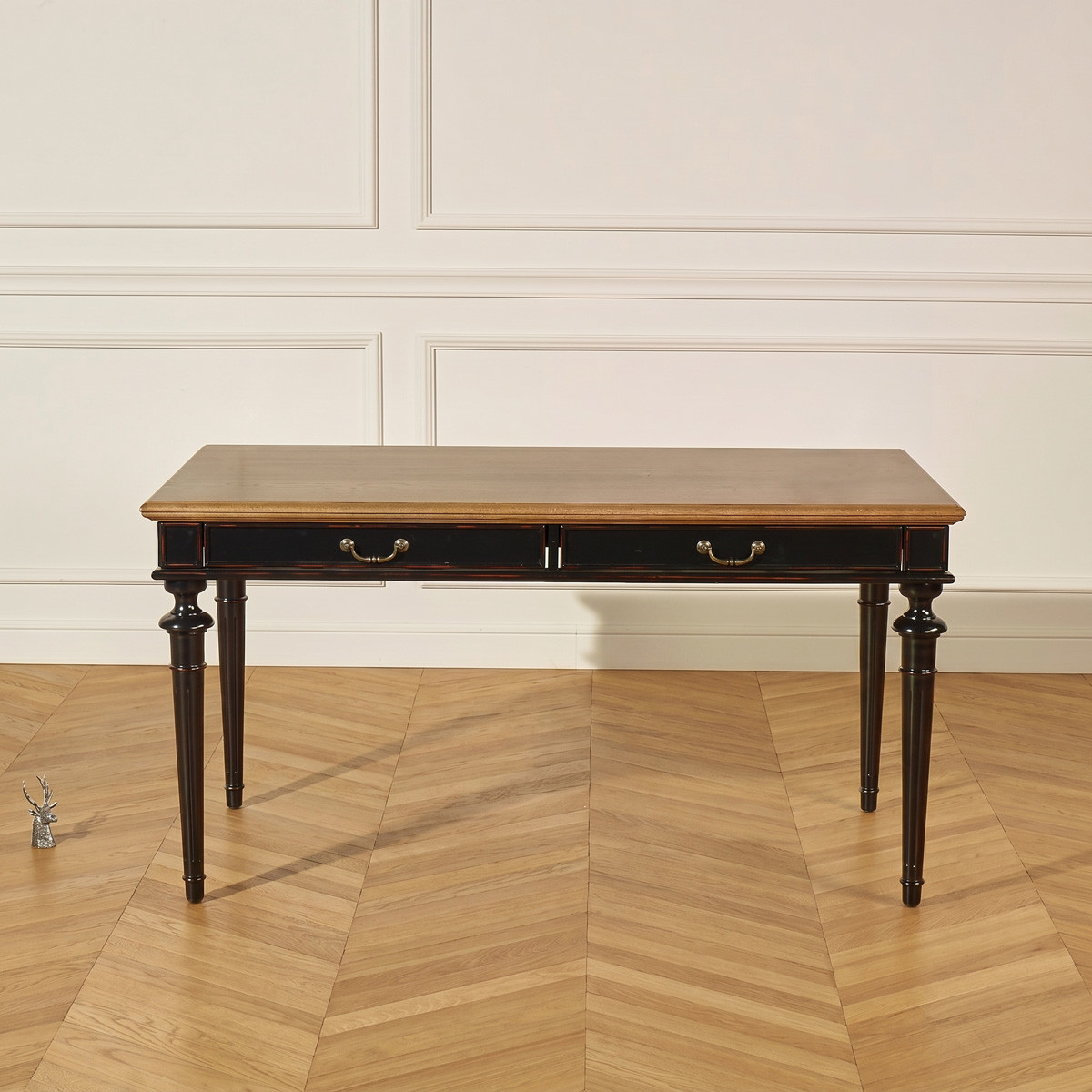 Bureau noir style shabby chic, plateau en chêne, 2 tiroirs YVAN noir, ROBIN DES BOIS