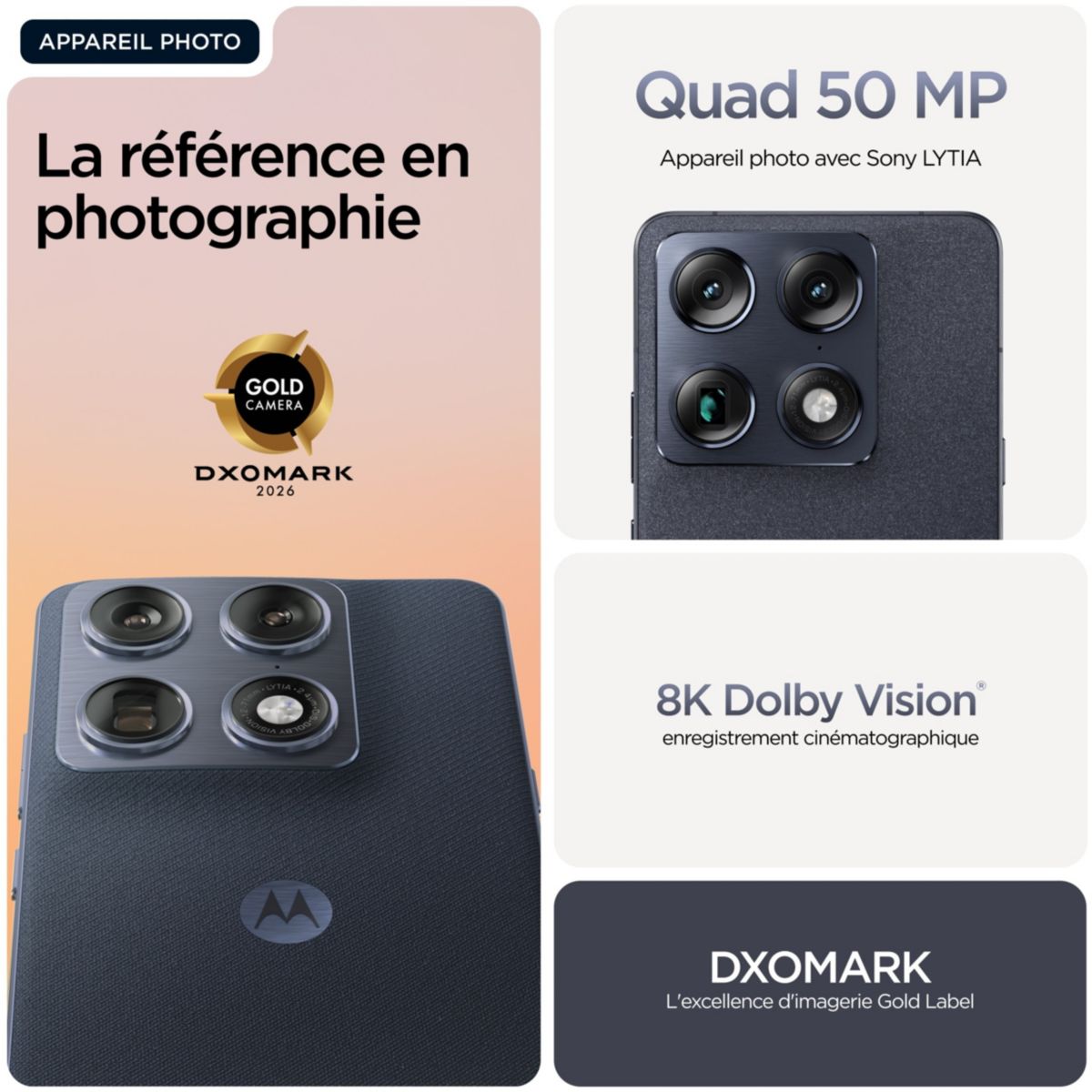 Smartphone Pack Signature 5G 512Go Bleu + Moto Sound Flow + Watch Motorola Noir couleur unique, MOTOROLA