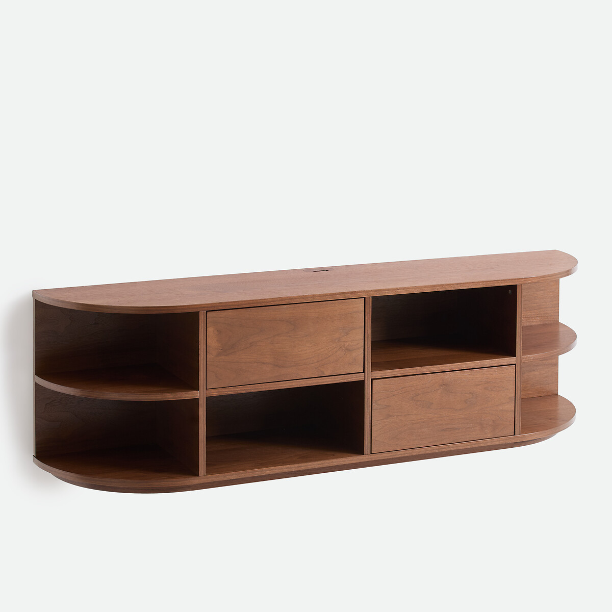 Meuble TV hifi suspendu en plaqué noyer, 2 portes, 6 niches, L160 cm, MADDY noyer, LA REDOUTE INTERIEURS