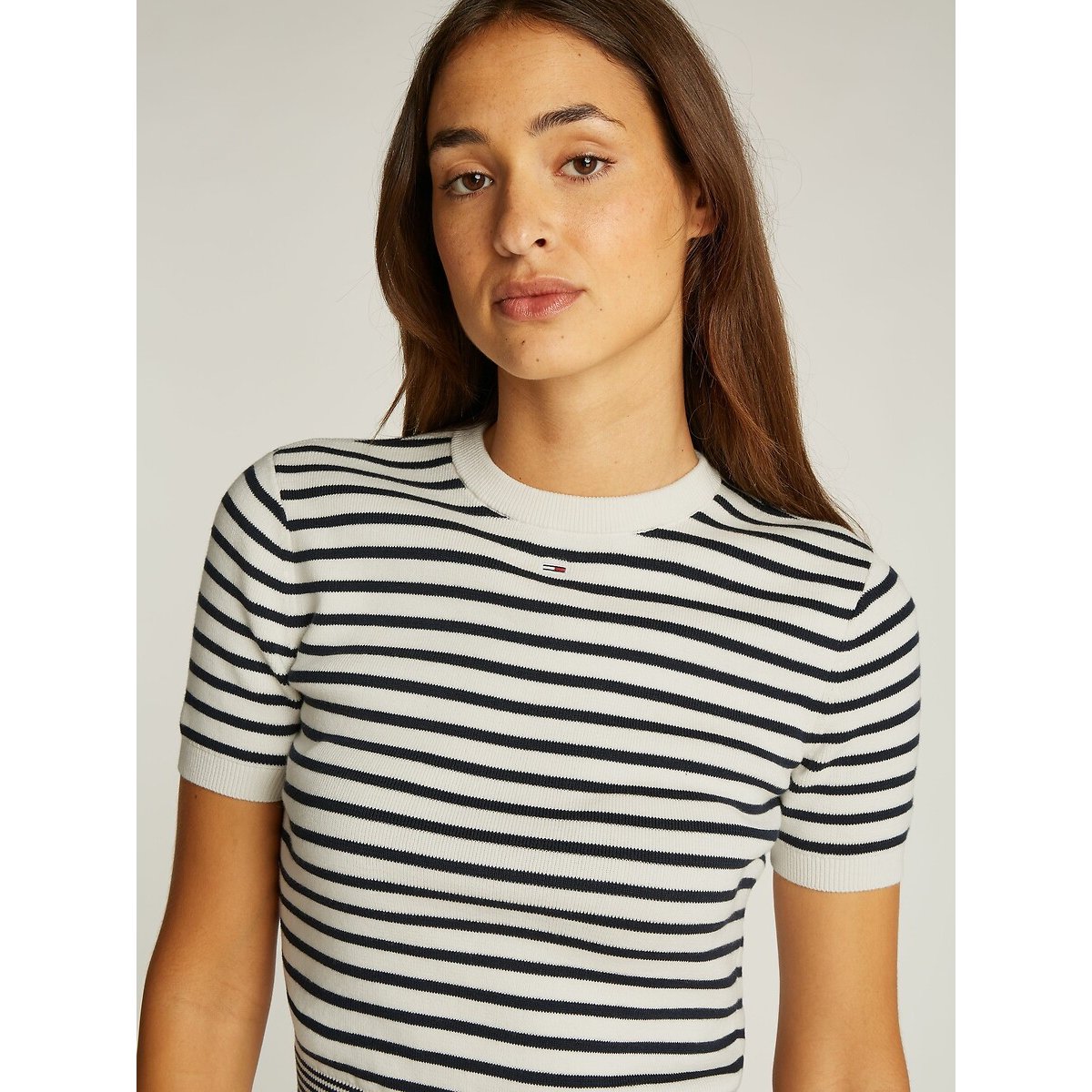 Gestreepte trui met ronde hals wit/marine, TOMMY JEANS