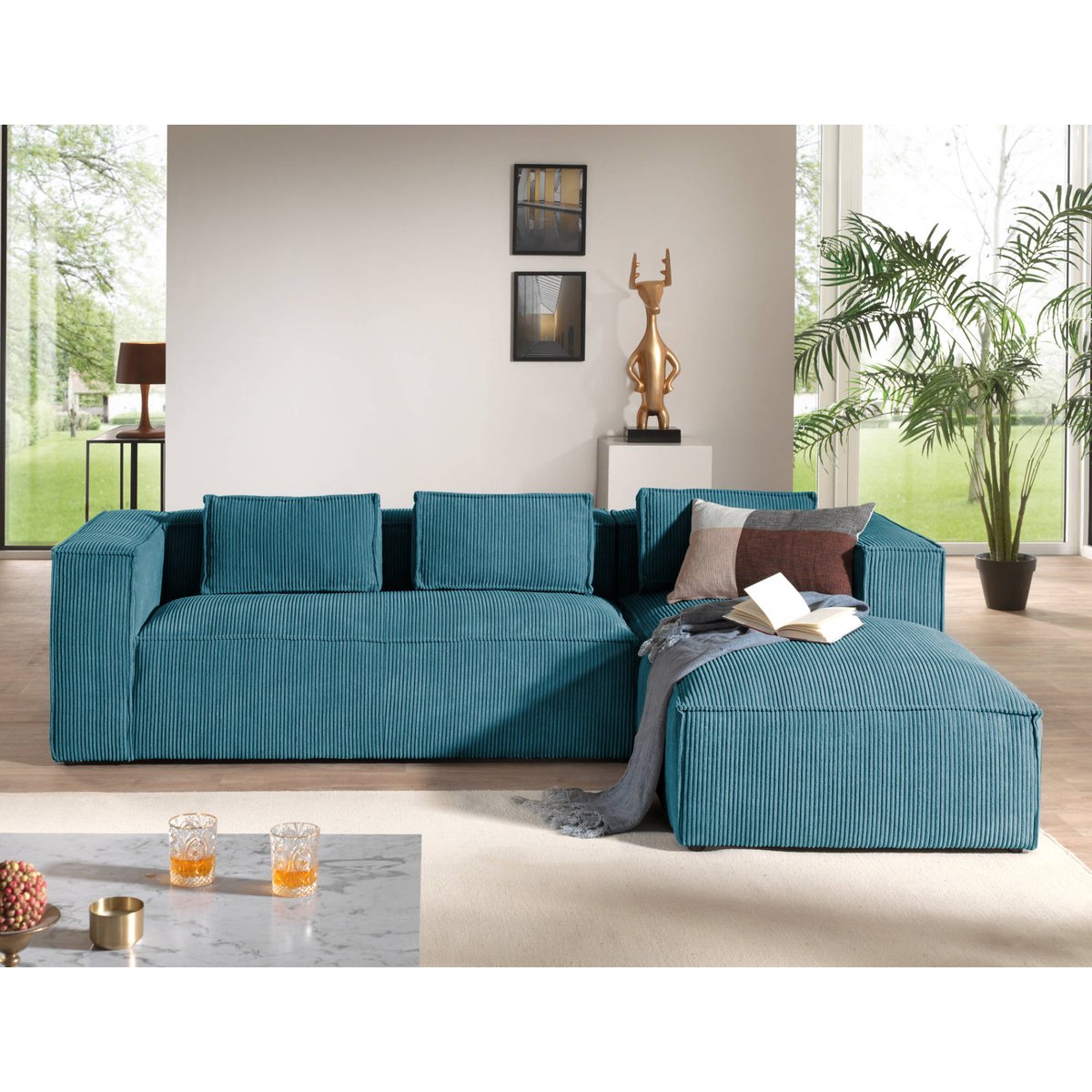 Canapé d'Angle droit 4 places - STELLA bleu canard, BEST MOBILIER