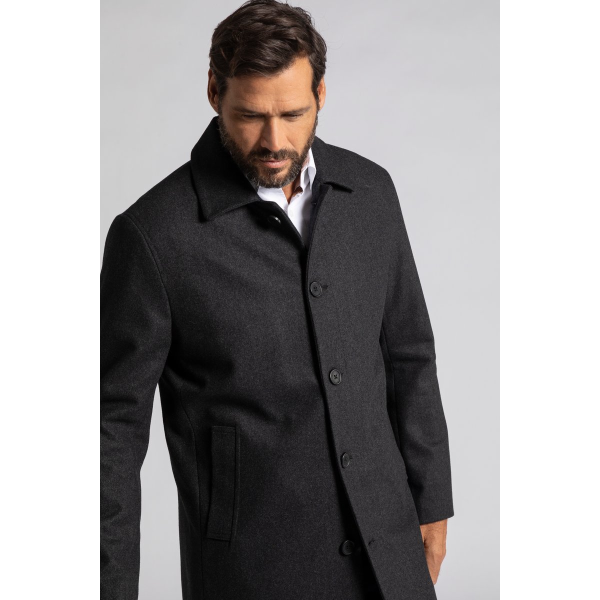 Manteau en laine mélangée déperlante anthracite, JP1880