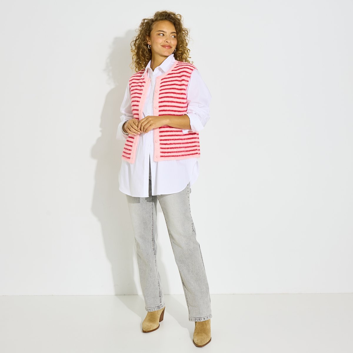 Gilet marinière sans manches rose, GRAIN DE MALICE
