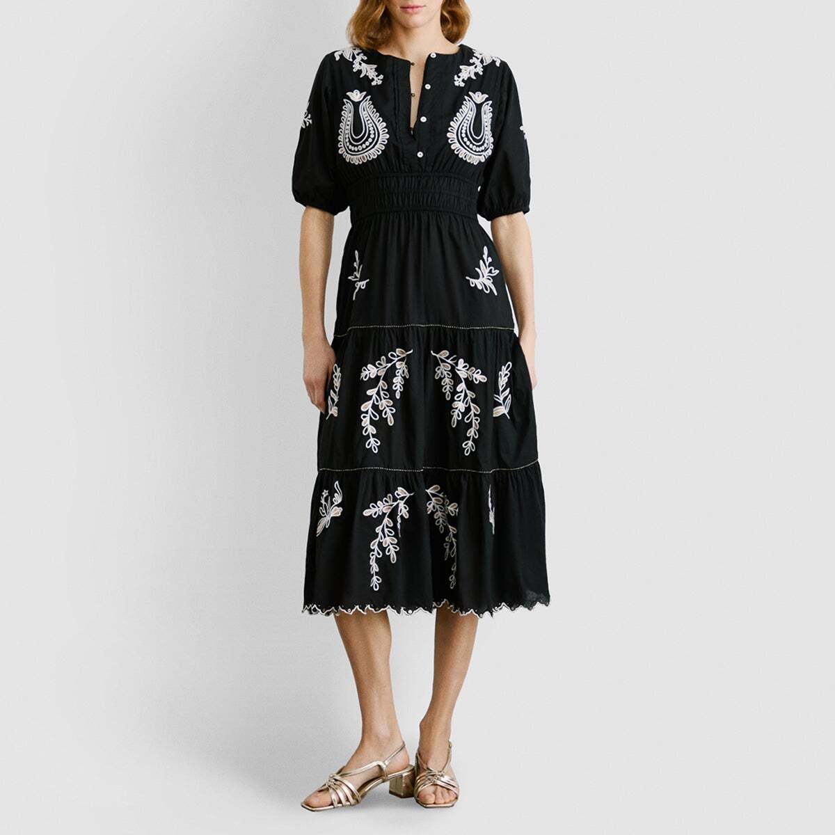 Robe Midi À Détails Brodés En Popeline noir, PEPE JEANS