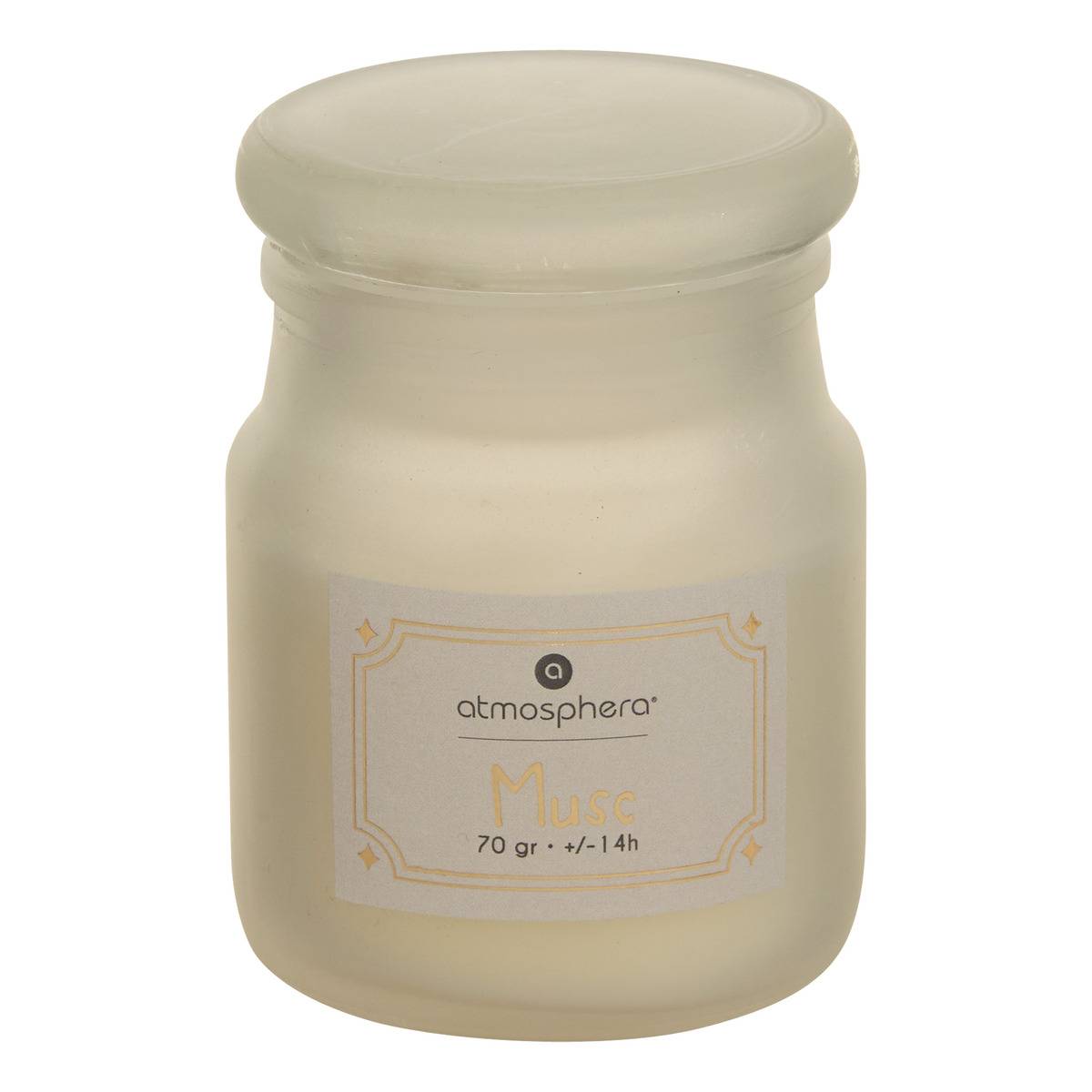 Bougie parfumée pot en verre coloré à bouchon ELOA blanc, ATMOSPHERA