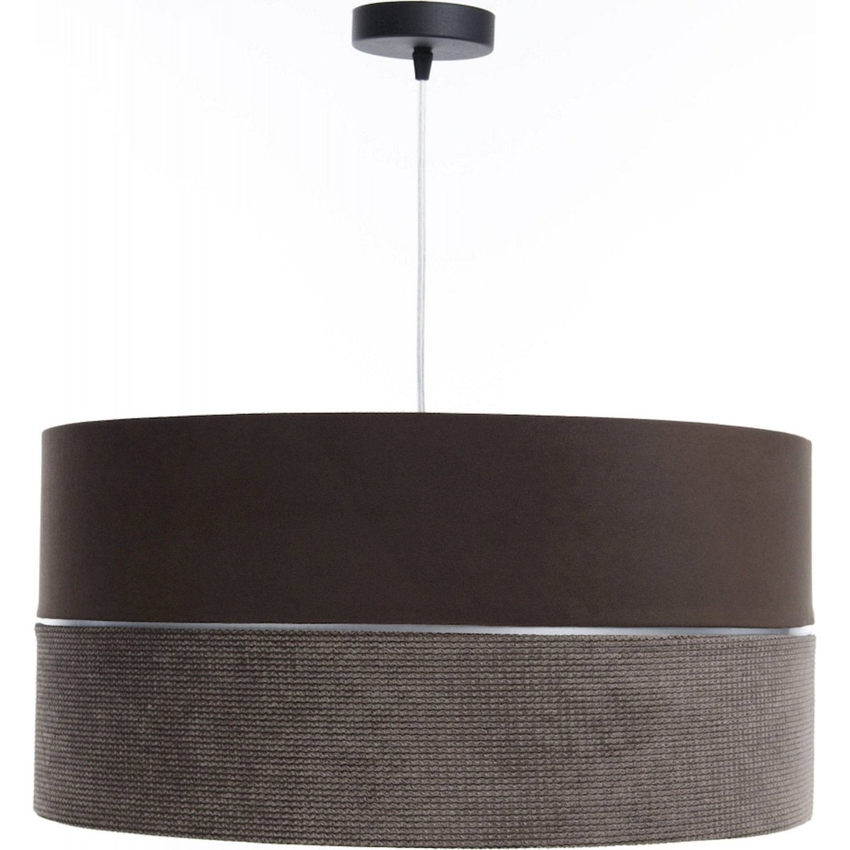 Suspension en tissu, TWIST abat-jour en satin marron et velours structuré marron taupe, liseret argenté et intérieur argenté, BPS KONCEPT