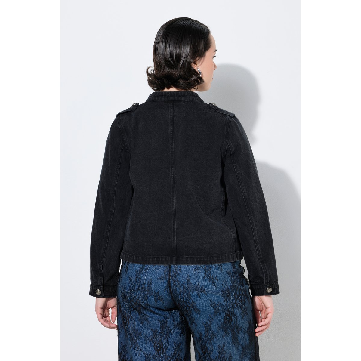 Veste en jean esprit uniforme militaire noir, ULLA POPKEN