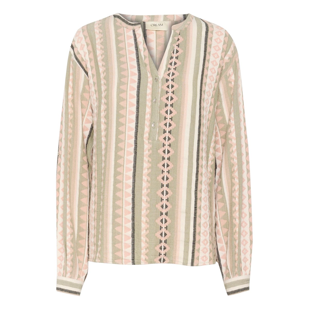 Blouse with short sleeve multicolore jacquard  tea jaquard, CREAM