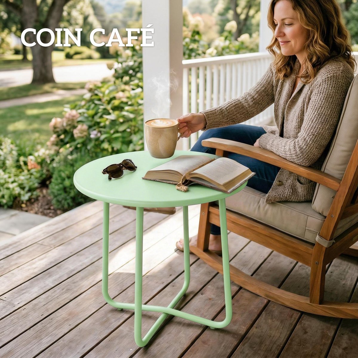 Table d'appoint de terrasse Métal Vert vert, OUTSUNNY