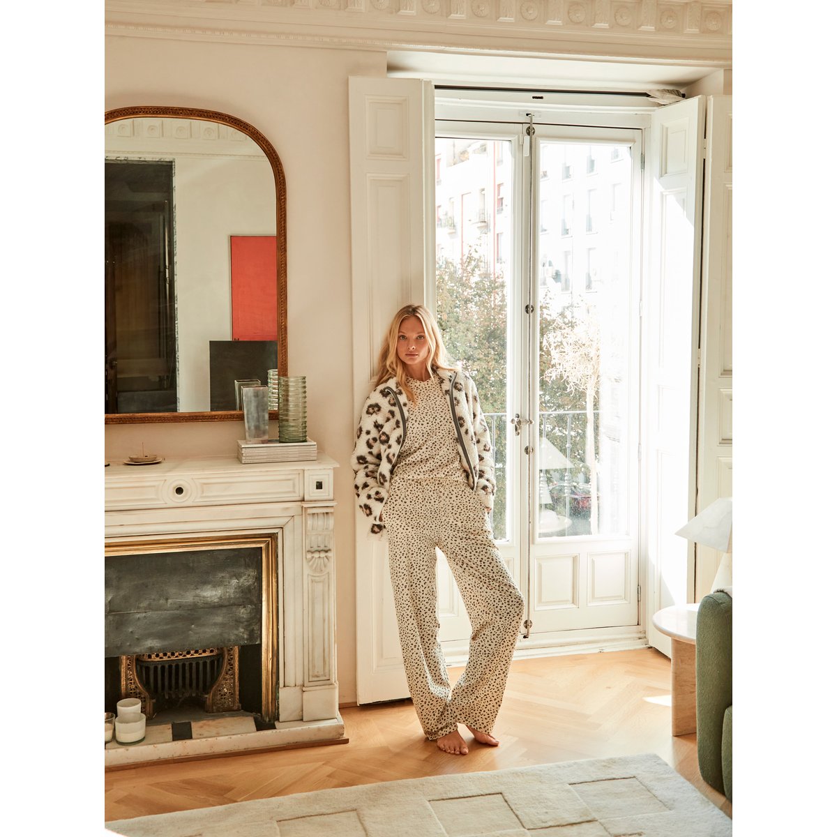 Pyjama pantalon top manches longues Wild Calm ivoire, SELMARK