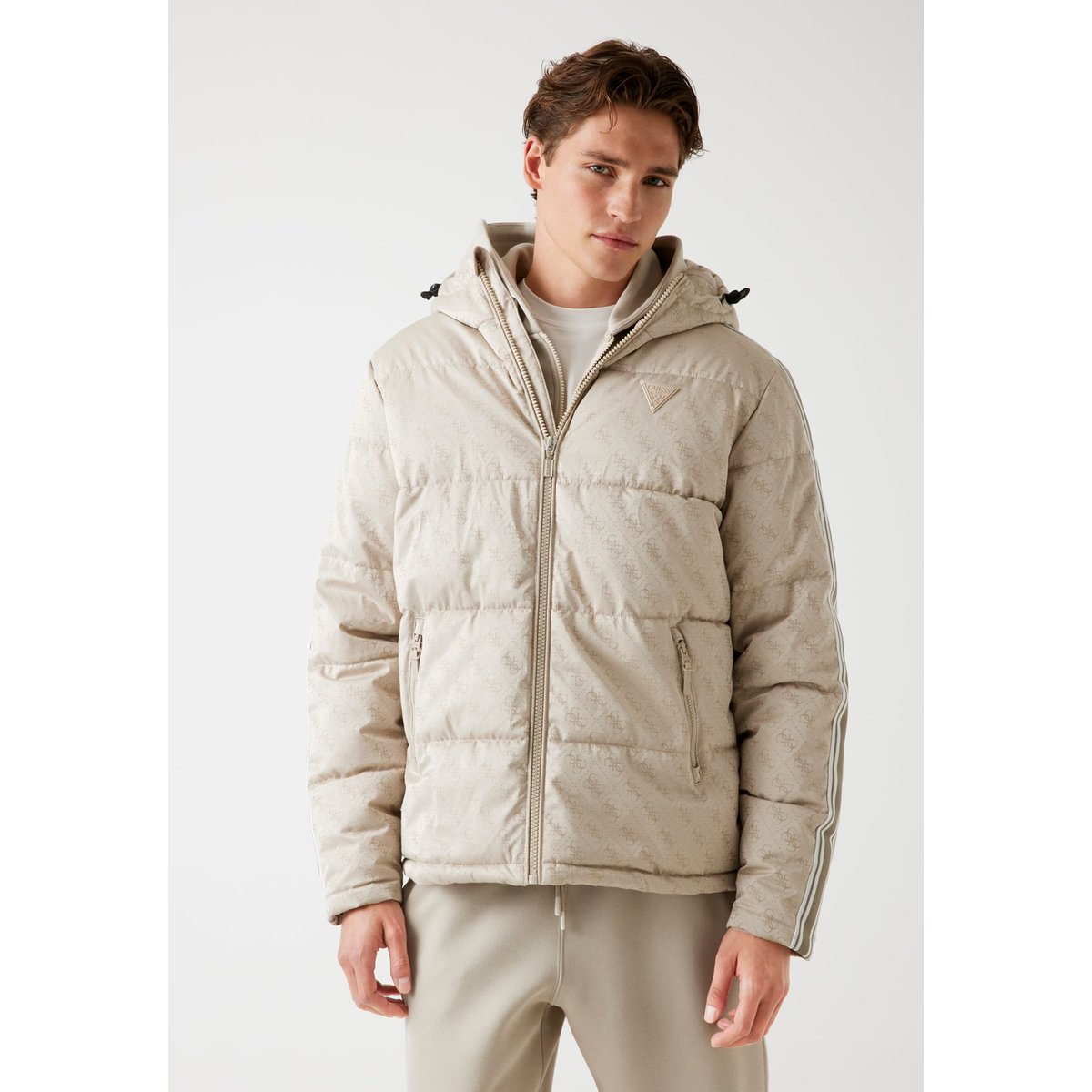 Doudoune À Capuche 4G beige multi, GUESS