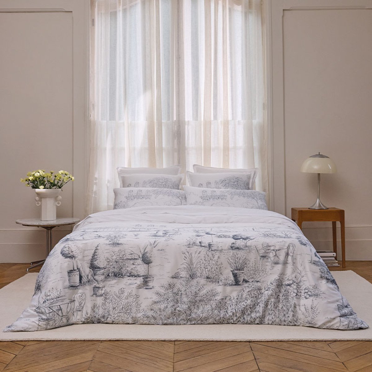 Housse de couette imprimée en satin de coton bio, HONORE PARIS bleu, ALEXANDRE TURPAULT